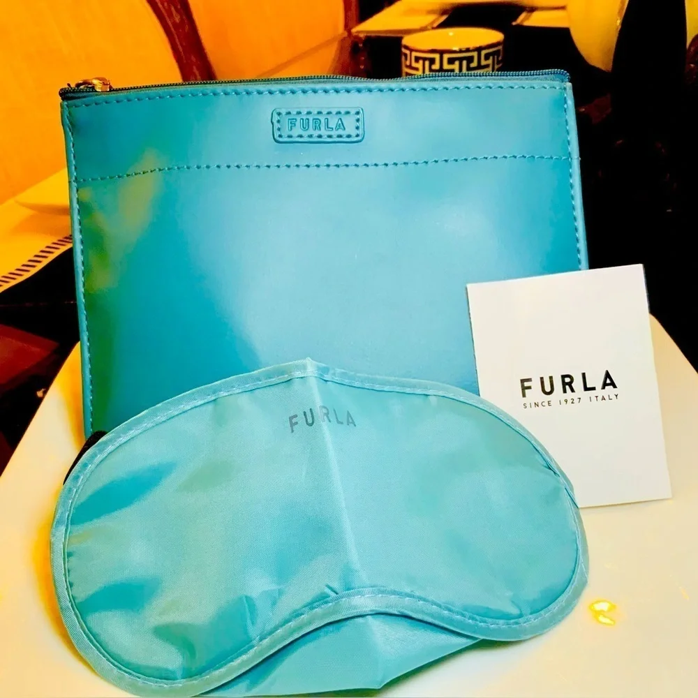 Furla Eve Airline Travel Zip Pouch Cosmetic Bundle New
